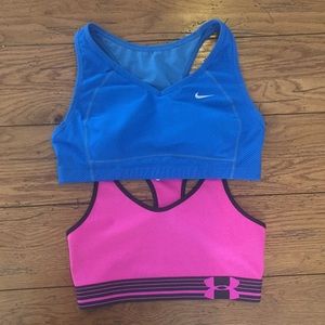 Two Medium Sports Bras Nike & Under Armour Running